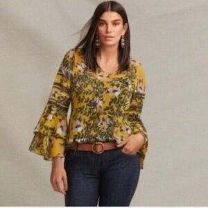 Cabi Spring Scene Yellow Floral Blouse
